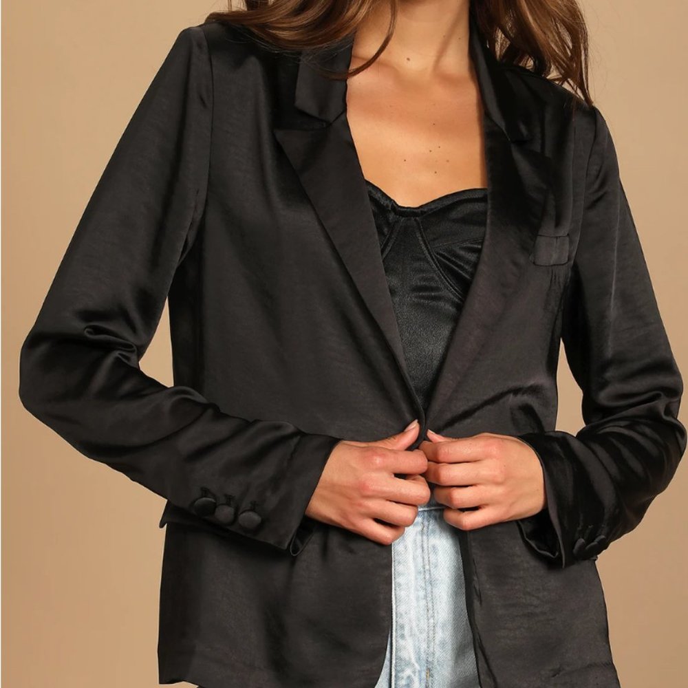 Lulu's Trending Up Black Satin Blazer